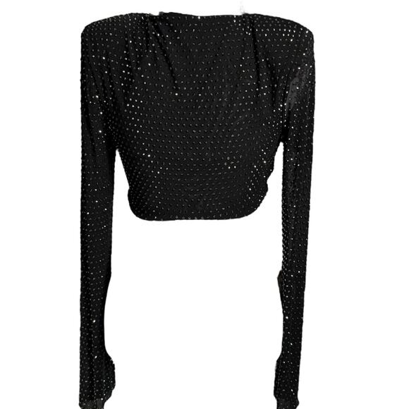 Self Portrait Mesh Rhinestone Embellished Cropped Top 0 - Picture 6 of 13